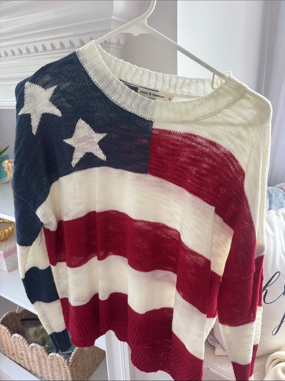 moon & madison Red, White & Blue Flag Knit Sweater
